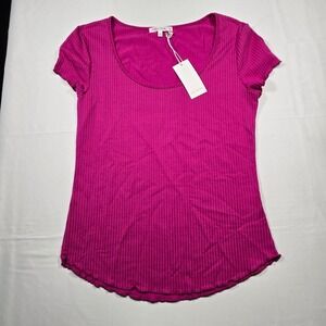 Antistar Womens Magenta Pink Ribbed Scoop Neck Curved Hem Tee Shirt Small NWT